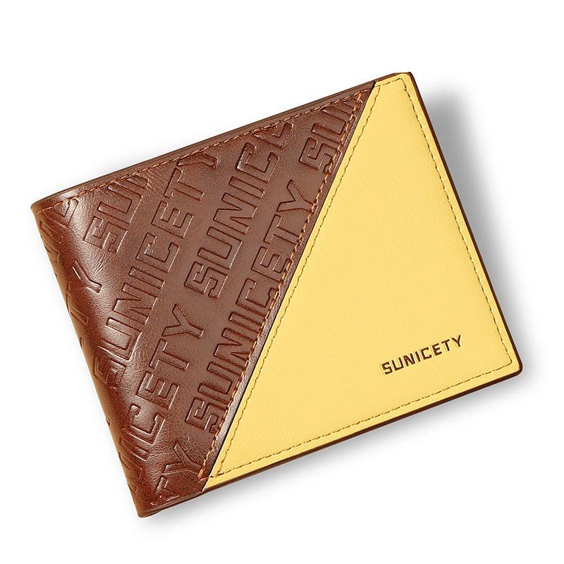 Men's Block Stitching Short Wallet RFID Blocking Card Holder Bifold