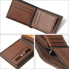 Men's Block Stitching Short Wallet RFID Blocking Card Holder Bifold