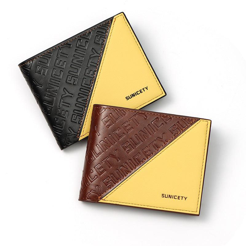 Men's Block Stitching Short Wallet RFID Blocking Card Holder Bifold