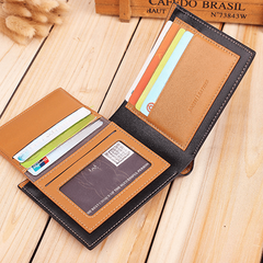Retro Men's Business Wallet PU Leather Stripe Wallet
