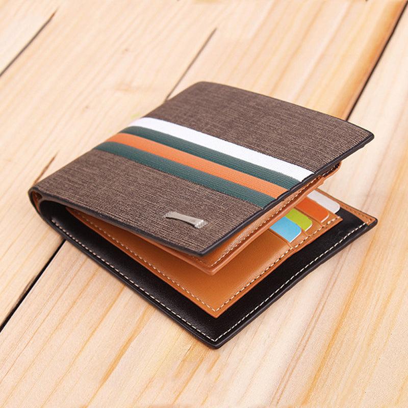 Retro Men's Business Wallet PU Leather Stripe Wallet