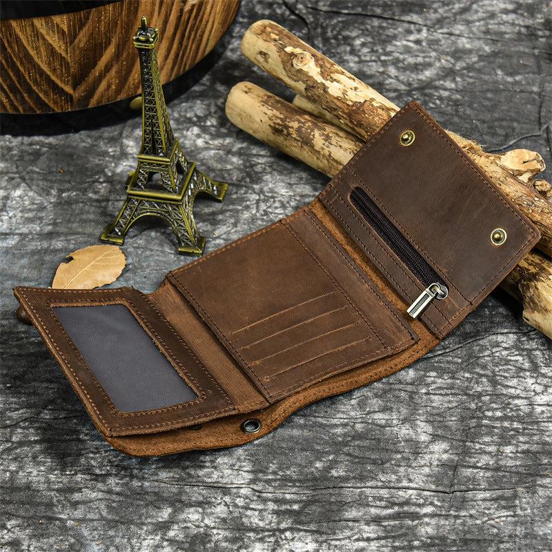 Men's Leather Wallet Crazy Horse Leather Three fold Coin Purse Top Layer Cowhide