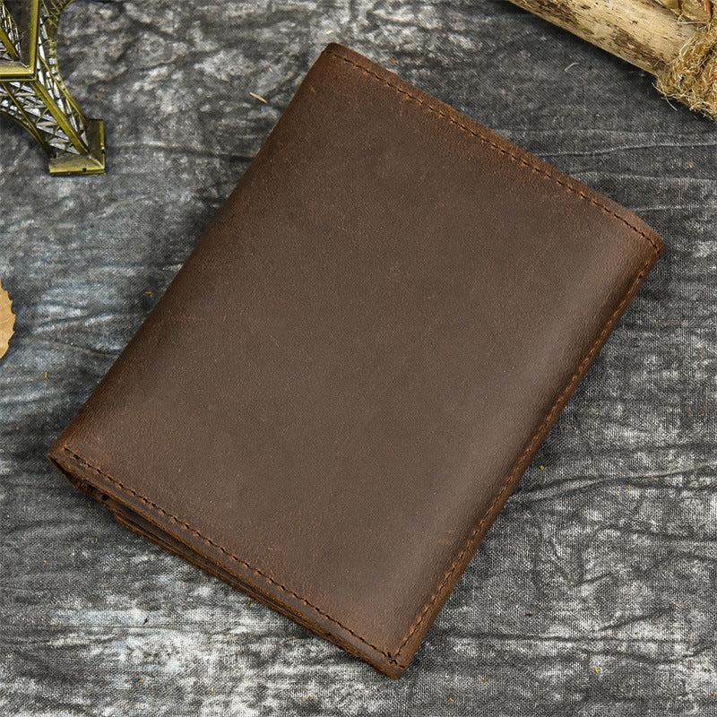 Men's Leather Wallet Crazy Horse Leather Three fold Coin Purse Top Layer Cowhide