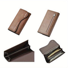 Men's Retro Zipper Clutch Wallet Phone Bag Multifunctional Large Capacity