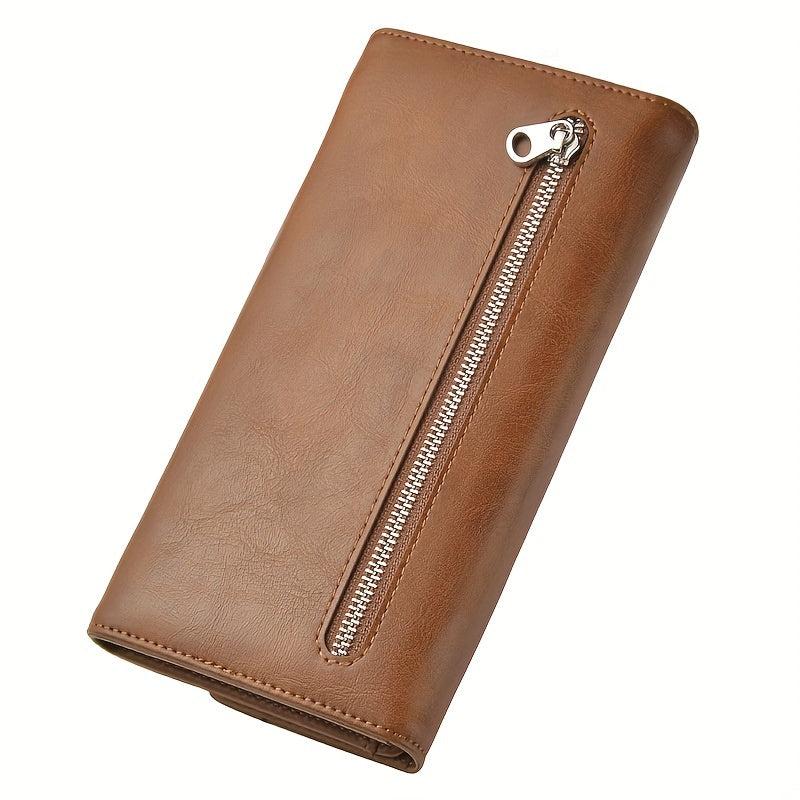 Men's Retro Zipper Clutch Wallet Phone Bag Multifunctional Large Capacity