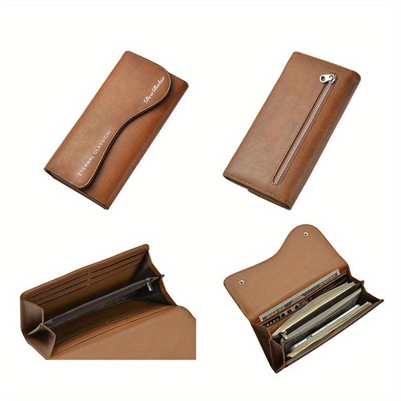 Men's Retro Zipper Clutch Wallet Phone Bag Multifunctional Large Capacity
