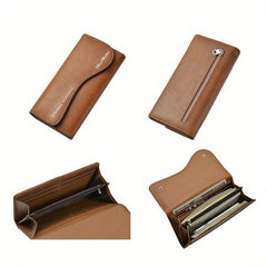 Men's Retro Zipper Clutch Wallet Phone Bag Multifunctional Large Capacity