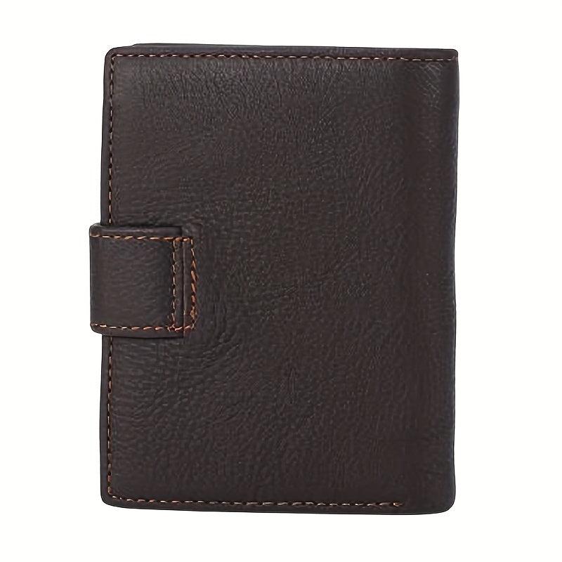 Men's Leather Wallet Large Capacity Card Holder Snap Button Vertical Wallet