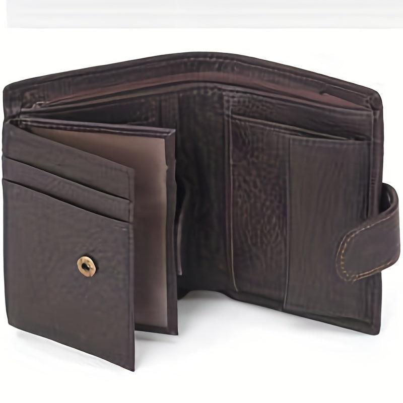 Men's Leather Wallet Large Capacity Card Holder Snap Button Vertical Wallet