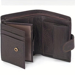 Men's Leather Wallet Large Capacity Card Holder Snap Button Vertical Wallet