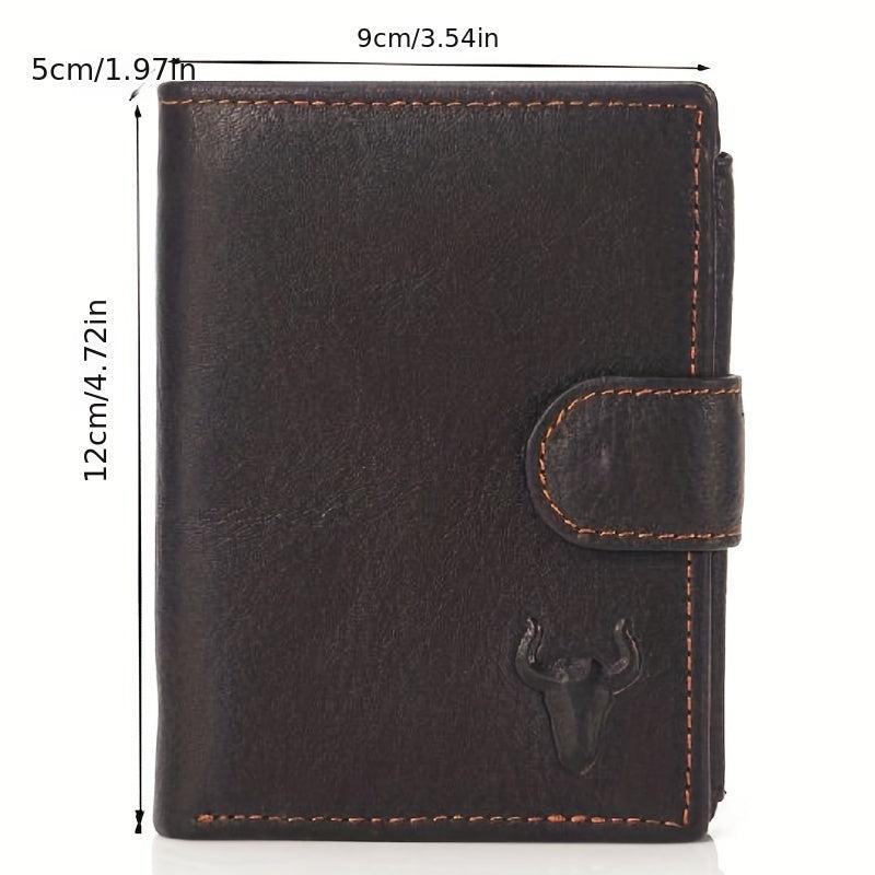 Men's Leather Wallet Large Capacity Card Holder Snap Button Vertical Wallet