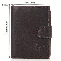 Men's Leather Wallet Large Capacity Card Holder Snap Button Vertical Wallet