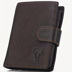 Men's Leather Wallet Large Capacity Card Holder Snap Button Vertical Wallet