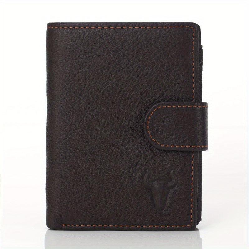Men's Leather Wallet Large Capacity Card Holder Snap Button Vertical Wallet