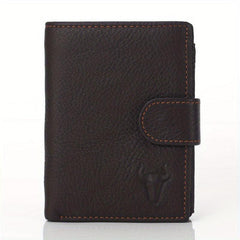 Men's Leather Wallet Large Capacity Card Holder Snap Button Vertical Wallet