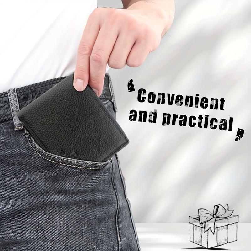 Men's Leather Short Wallet with Coin Pouch Top Layer Cowhide