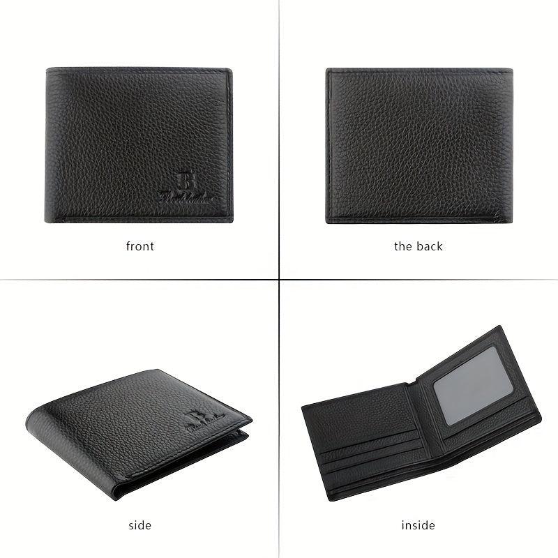Men's Leather Short Wallet with Coin Pouch Top Layer Cowhide