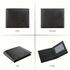 Men's Leather Short Wallet with Coin Pouch Top Layer Cowhide