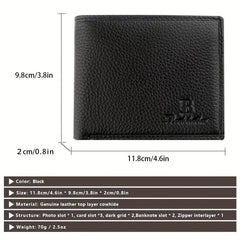 Men's Leather Short Wallet with Coin Pouch Top Layer Cowhide