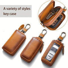 Leather Car Key Protector Case Double Layer Key Bag