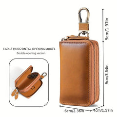 Leather Car Key Protector Case Double Layer Key Bag