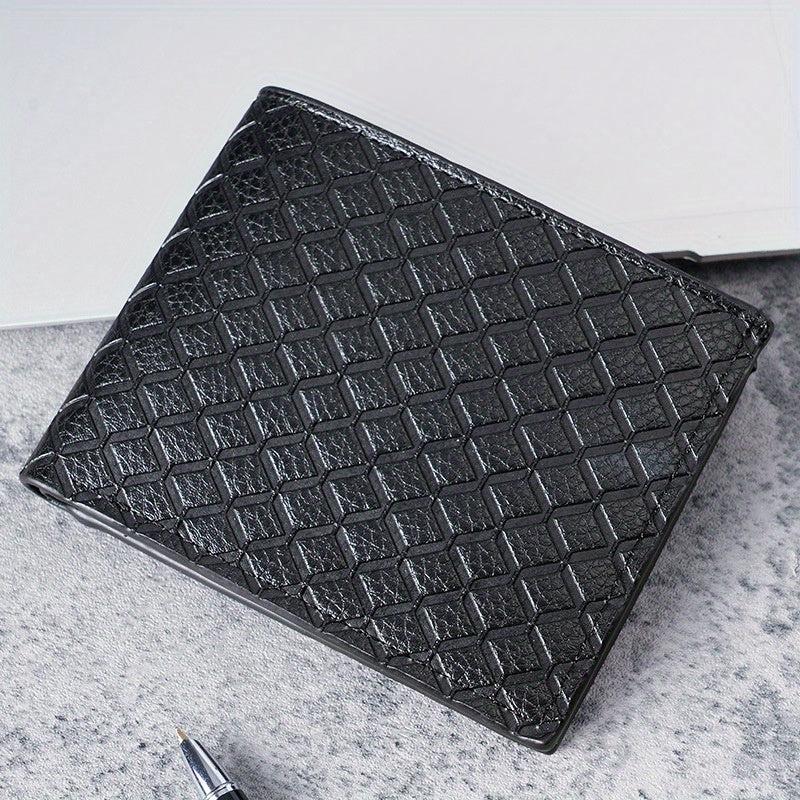 Men's Leather Short Wallet Money Clip Plaid Pattern Card Holder Purse