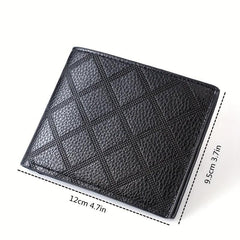 Men's Leather Short Wallet Money Clip Plaid Pattern Card Holder Purse
