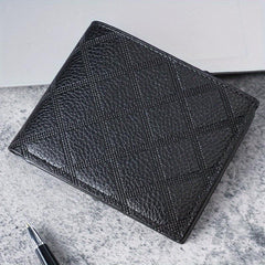 Men's Leather Short Wallet Money Clip Plaid Pattern Card Holder Purse