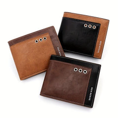 Men's PU Wallet Trifold Card Holder with Contrast Design