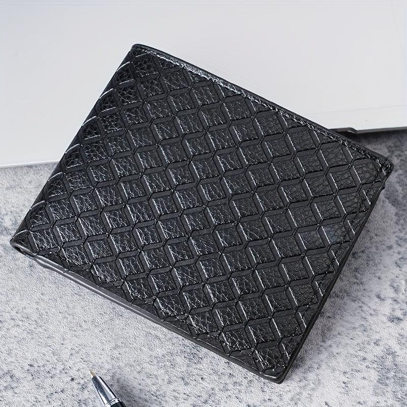 Men's Leather Short Wallet Money Clip Argyle Pattern Card Holder Purse