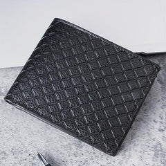 Men's Leather Short Wallet Money Clip Argyle Pattern Card Holder Purse