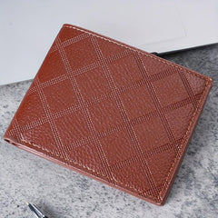 Men's Leather Short Wallet Money Clip Argyle Pattern Card Holder Purse