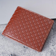 Men's Leather Short Wallet Money Clip Argyle Pattern Card Holder Purse