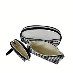 3Pcs Houndstooth Makeup Bag Travel Toiletry Waterproof Cosmetics Essentials