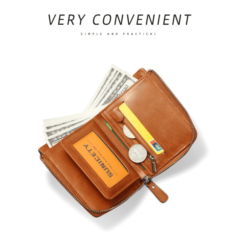 Men's PU Leather Zipper Wallet RFID Blocking Card Holder