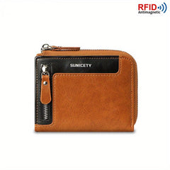 Men's PU Leather Zipper Wallet RFID Blocking Card Holder
