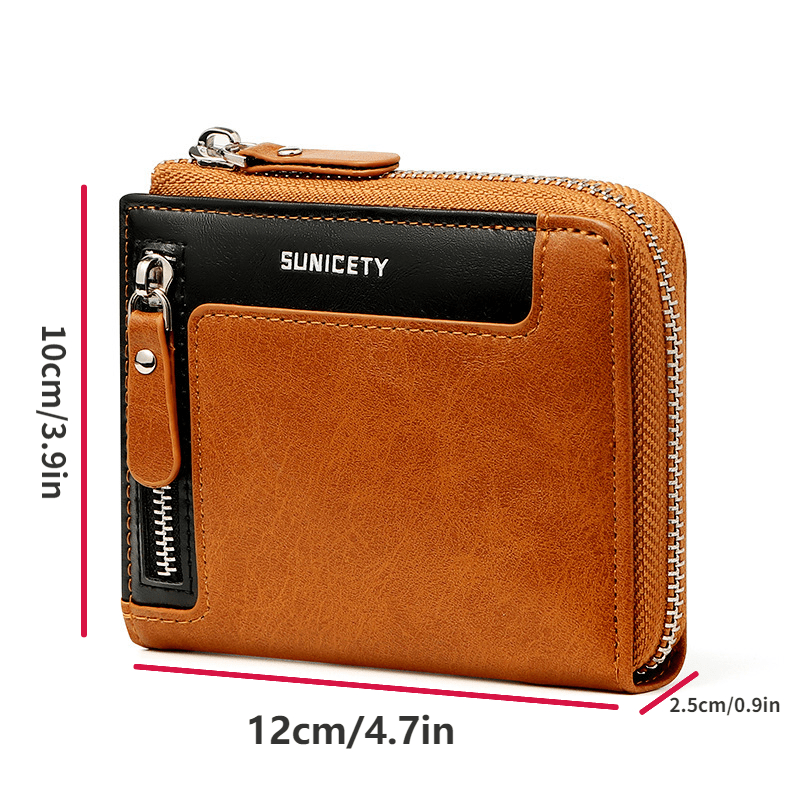 Men's PU Leather Zipper Wallet RFID Blocking Card Holder