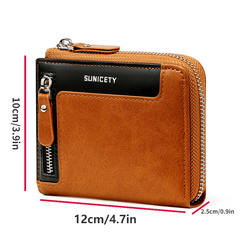 Men's PU Leather Zipper Wallet RFID Blocking Card Holder