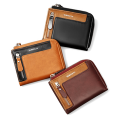 Men's PU Leather Zipper Wallet RFID Blocking Card Holder
