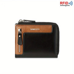 Men's PU Leather Zipper Wallet RFID Blocking Card Holder