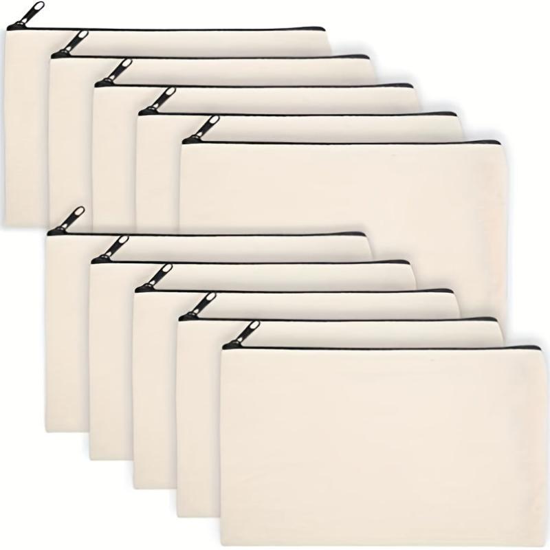 5Pcs Beige Canvas Pen Cases Cosmetic Bags Portable Pouches