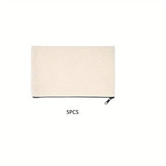 5Pcs Beige Canvas Pen Cases Cosmetic Bags Portable Pouches