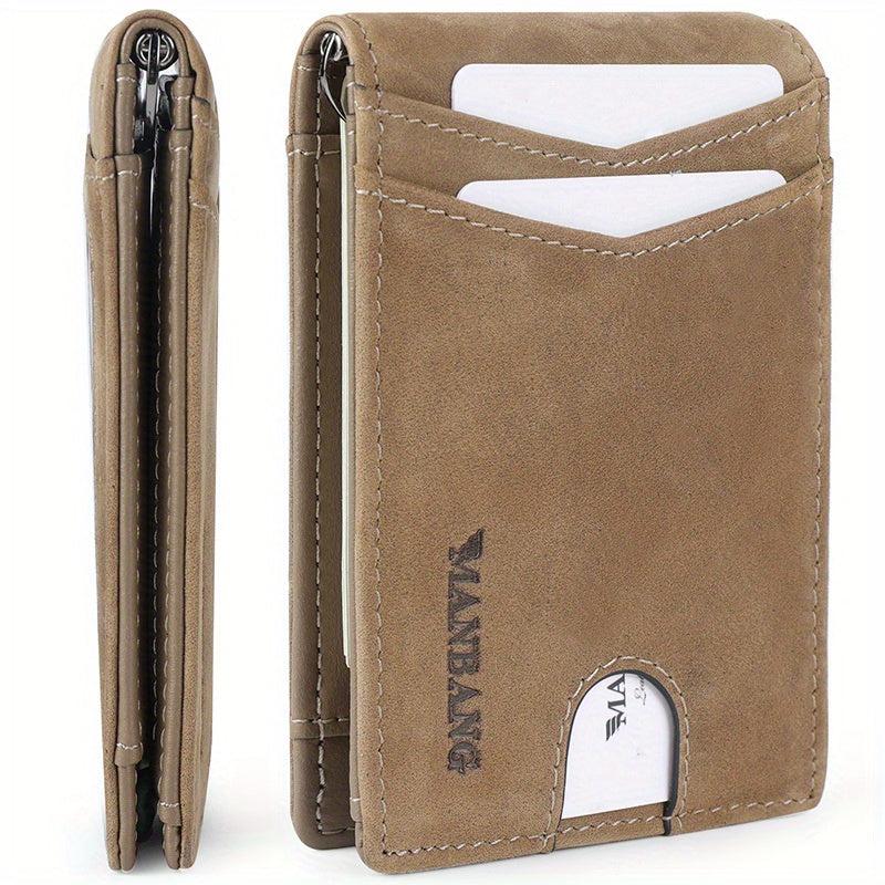 Men's Leather Money Clip Card Case Bifold Card Holder