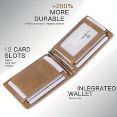 Men's Leather Money Clip Card Case Bifold Card Holder
