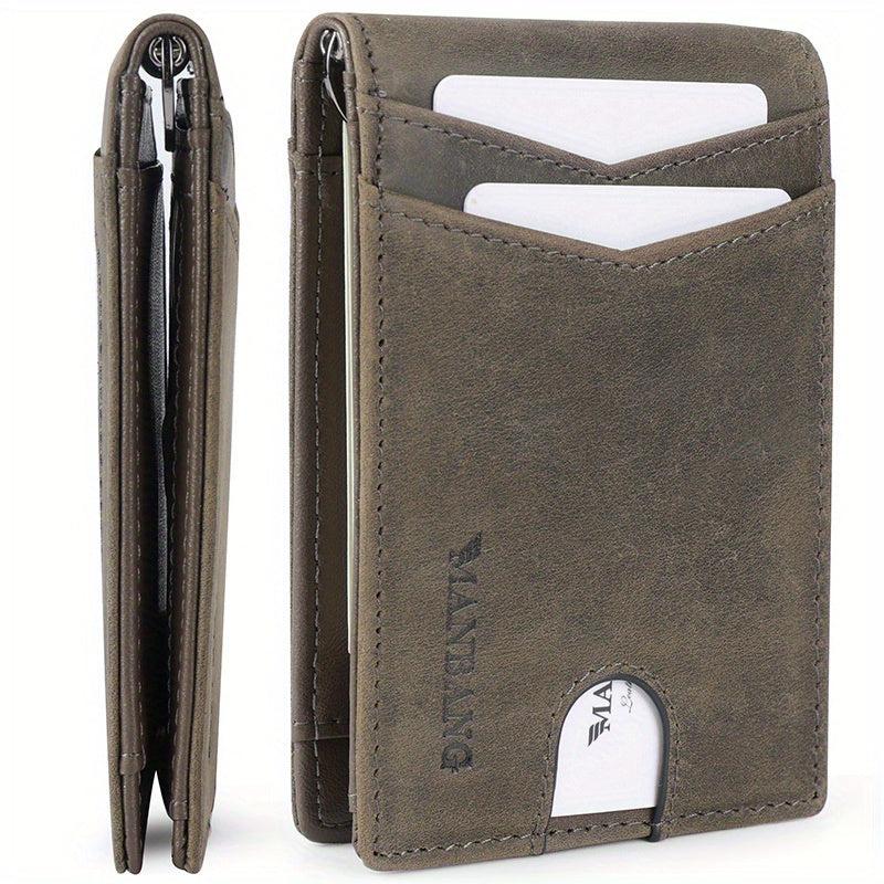 Men's Leather Money Clip Card Case Bifold Card Holder