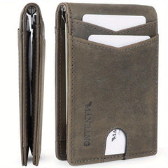 Men's Leather Money Clip Card Case Bifold Card Holder