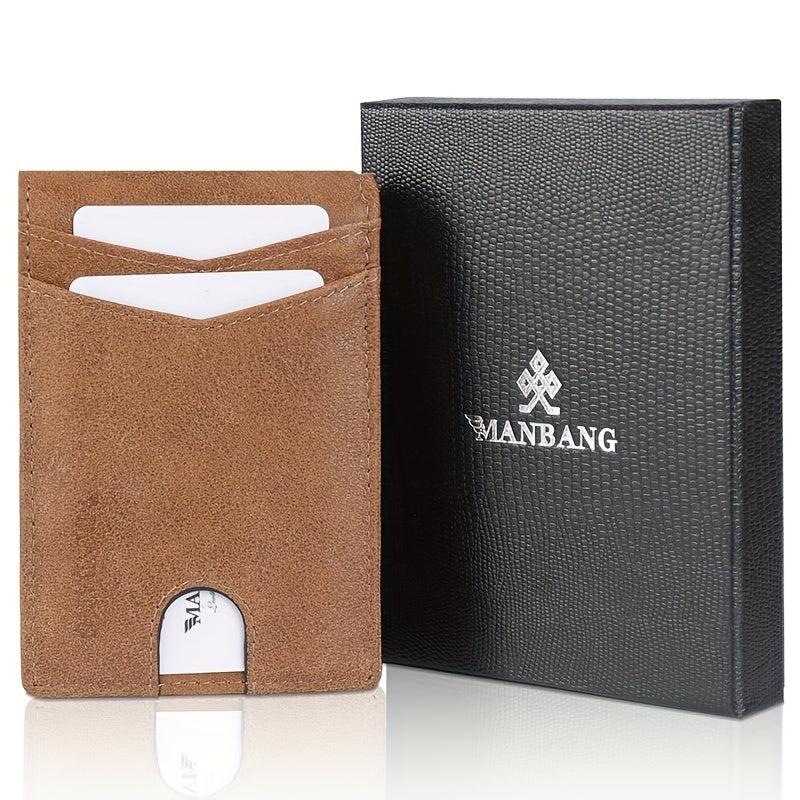 Men's Leather Money Clip Card Case Bifold Card Holder