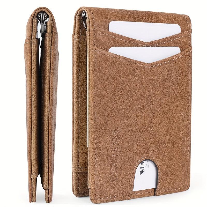 Men's Leather Money Clip Card Case Bifold Card Holder