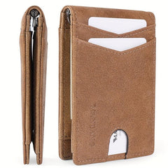 Men's Leather Money Clip Card Case Bifold Card Holder