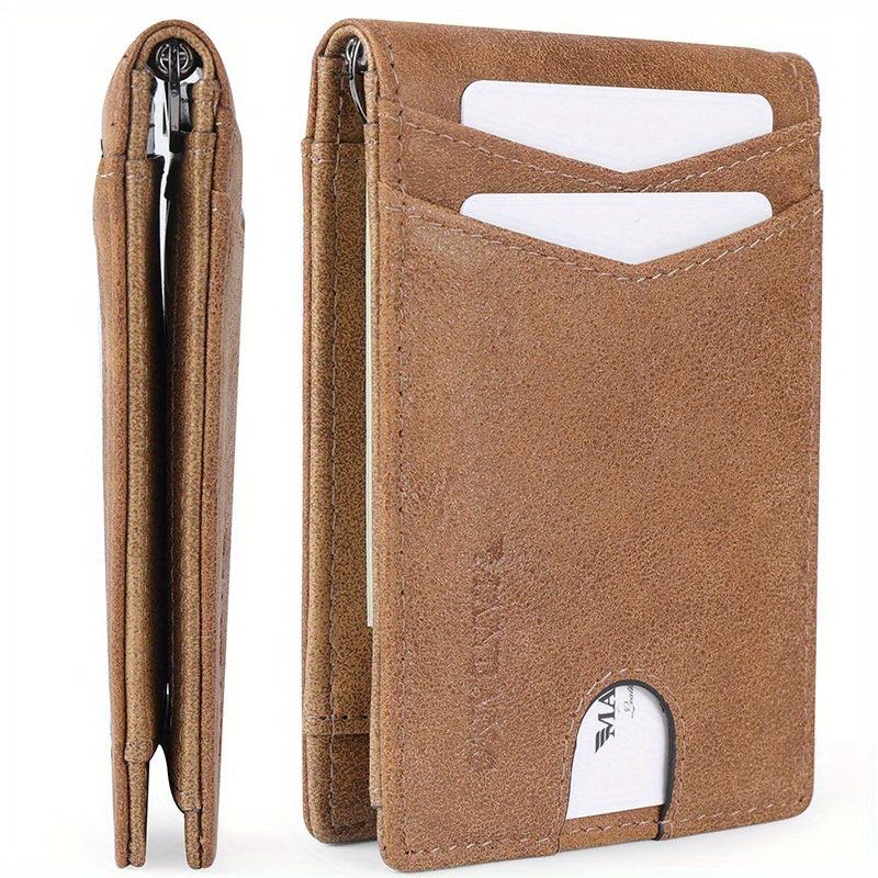 Men's Leather Money Clip Card Case Bifold Card Holder